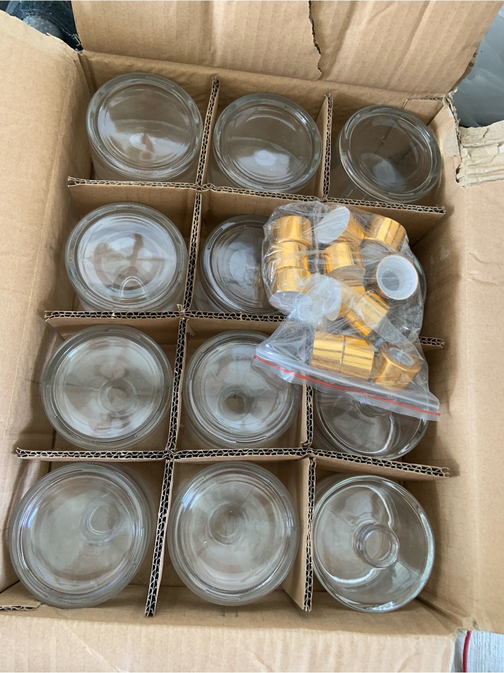 Set of Clear reed diffuser Glass Jars with Gold Lids - 12 Pack